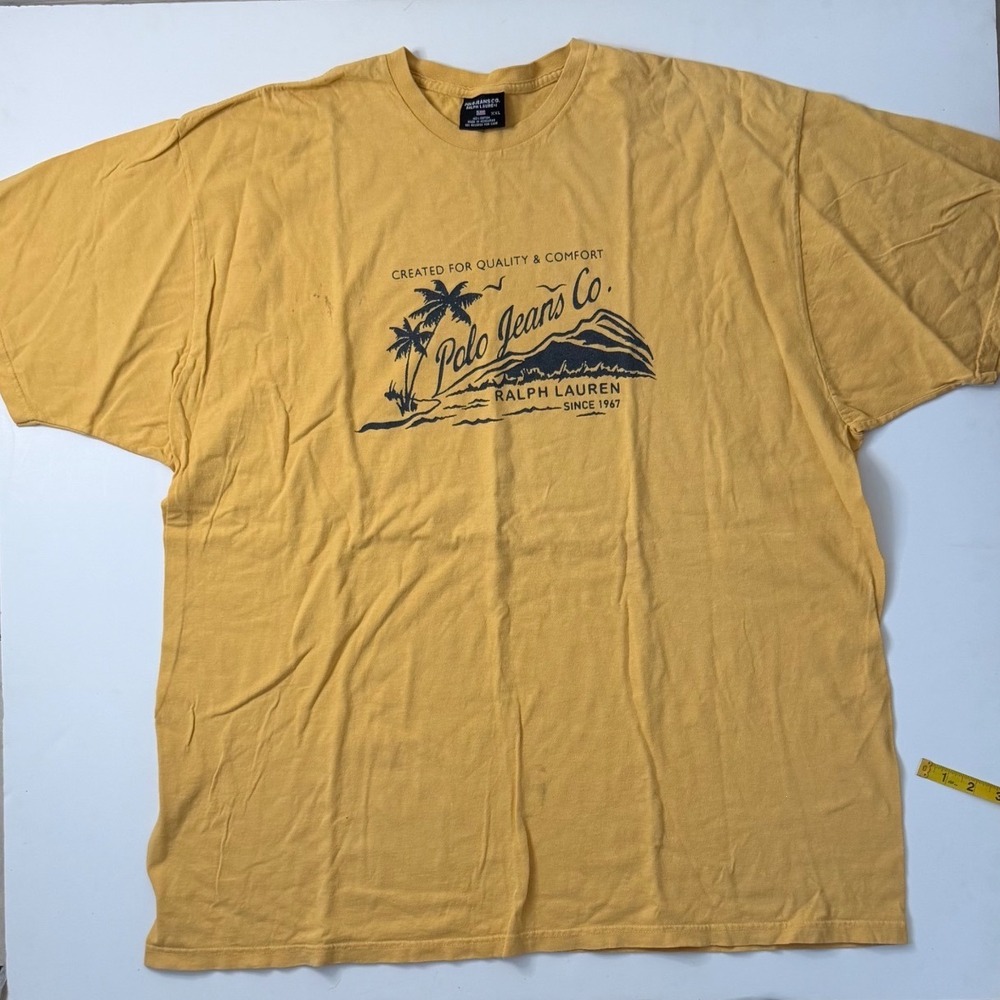 Vintage Polo Jeans Co Ralph Lauren TShirt Mens XXL Yellow Cotton 90s Graphic Tee
